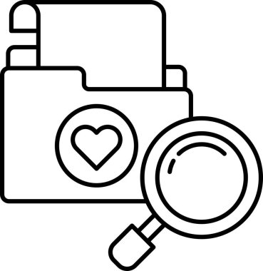 Üzerinde kalp olan bir klasör ve büyüteç.