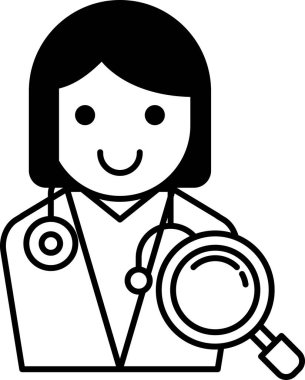 Bir kadın doktor gülümsüyor ve elinde bir büyüteç tutuyor.