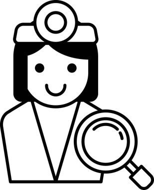 Bir kadın doktor gülümsüyor ve elinde bir büyüteç tutuyor.