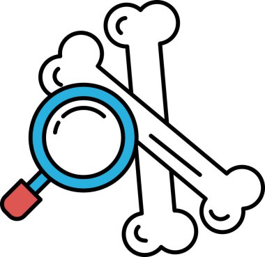 Bir kemik ve büyüteç birbirine çekilir. Kemik beyaz ve büyüteç mavi.