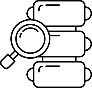 Mavi ve kırmızı bir büyüteç bir yığın beyaz kutunun üzerinde asılı duruyor. Kutular üst kutunun en büyük, alttaki kutunun ise en küçük olduğu sırada sıralanır.