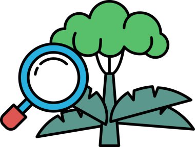 Üzerinde büyüteç olan bir ağaç. Büyüteç mavi ve ağacın sol tarafında.