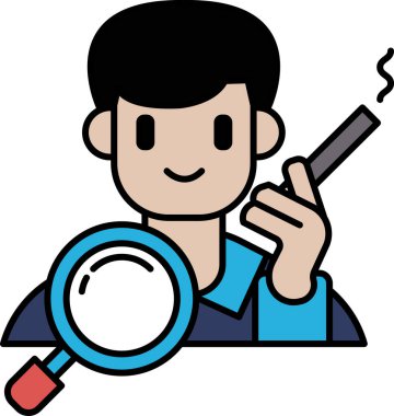 Bir adam elinde sigara ve büyüteç tutuyor. Gülümsüyor. Merak anlayışı ve sigaraya karşı yufka yürekli tavır.