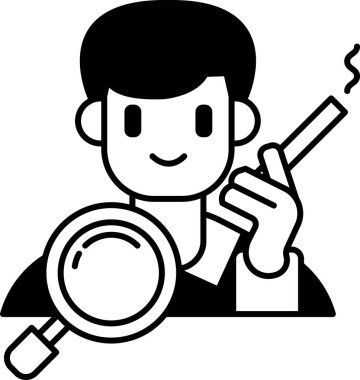 Bir adam elinde sigara ve büyüteç tutuyor.