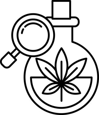 Üzerinde büyüteç bulunan bir şişe esrar gösteriliyor.