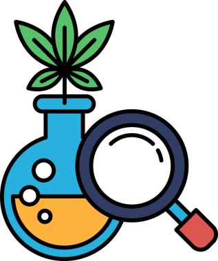 İçinde bitki olan mavi bir cam şişe. Şişenin etrafına bir büyüteç çiziliyor.