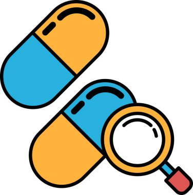 Önlerinde büyüteç olan iki hapın yakın plan çekimi. Haplar mavi ve sarı.