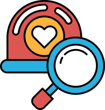 Üzerinde kalp olan kırmızı ve mavi bir yangın alarmı. Yanında bir büyüteç var.