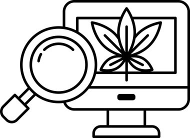 Üzerinde büyüteç ve ekranda yaprak olan bir bilgisayar monitörü.