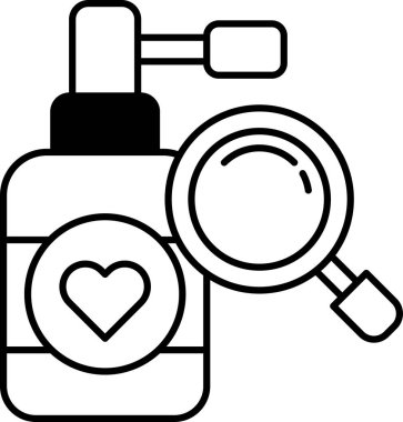 Üzerinde kalp olan bir ilaç şişesi ve bir büyüteç.