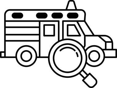 Üzerinde büyüteç olan bir okul otobüsü.