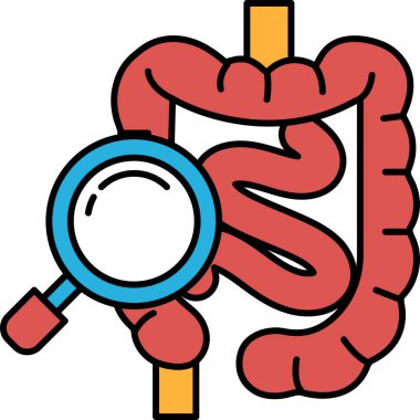 Sol tarafında büyüteç olan bir sindirim sisteminin çizgi filmi.