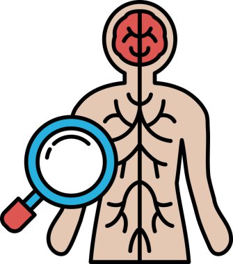 Kafasında büyüteç olan birinin karikatür çizimi. Çizim, kafa ve boyuna odaklanmış bir insan vücuduna ait.