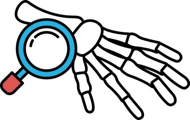 Bir iskeletin eli üzerinde bir büyüteçle gösterilir. Merak ve keşif kavramı, sanki izleyici iskeletin eline yakından bakıyor gibi.