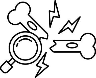 Üzerinde büyüteç olan bir kafatası karikatürü.