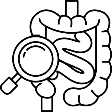 Sol tarafında büyüteç olan bir sindirim sisteminin çizgi filmi.