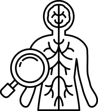 Kafasında büyüteç olan birinin karikatür çizimi.