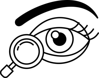 Üzerinde büyüteç olan bir çizgi film gözü.