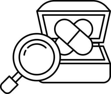 İçinde büyüteç ve hap olan bir kutu.