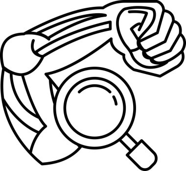 Üzerinde büyüteç olan bir kas karikatürü.