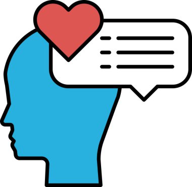 Üstünde kırmızı bir kalp, altında da konuşma balonu olan mavi bir kafa. Konuşma balonu diyor ki: 