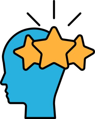 Üzerinde üç yıldız olan bir kafa. Yıldızlar sarı, kafaları mavi. Başarı ve başarı kavramı