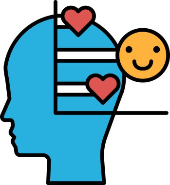 Üzerinde gülen bir surat ve bir sıra kupa olan mavi bir kafa. Görüntü olumlu ve mutlu bir ruh hali taşır.