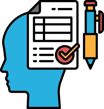 Üzerinde kontrol işareti olan bir kağıt parçası ve bir kalemle mavi bir kafa. Bir görev veya projeyi tamamlama kavramı ve kontrol işareti başarılı bir şekilde gerçekleştirildiğini gösterir