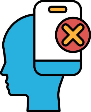 Üzerinde X harfi olan beyaz bir telefon olan mavi bir kafa. X kırmızı ve sarı.