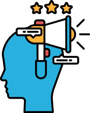 Üzerinde büyük bir hoparlör olan mavi bir kafa. Hoparlör yıldızlarla çevrili. Dünyayla paylaşılan güçlü bir mesaj veya fikir kavramı