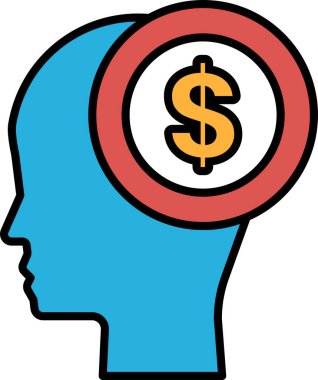 Ortasında dolar işareti olan kırmızı halkalı mavi bir kafa. Dolar işareti sarı ve kırmızı bir daire ile çevrilidir. Para ve zenginlik kavramı, ve biraz da ciddi.