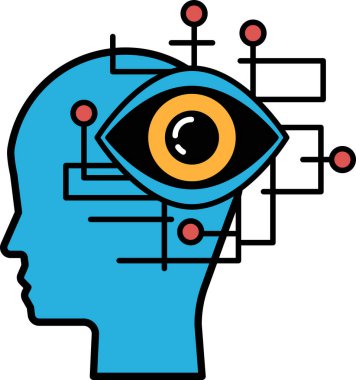 Sarı gözlü ve kırmızı noktalı mavi bir kafa. Göz mavi bir daire ile çevrilidir.