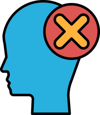 Üzerinde kırmızı X olan mavi bir kafa. X kafanın ortasında ve kırmızı bir daire ile çevrili.