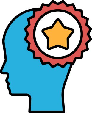 Ortasında kırmızı yıldız olan mavi bir kafa. Başı kırmızı bir daire ile çevrili.