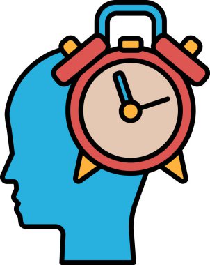 Üzerinde kırmızı alarm saati olan bir kafa karikatürü. Saat 7: 00 'ye ayarlı.