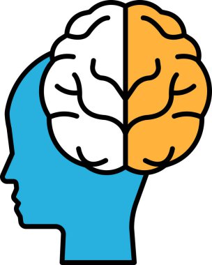 Beyaz ve turuncu yarısı olan bir beyin gösterilir. Beyin mavi bir renkle gösterilir