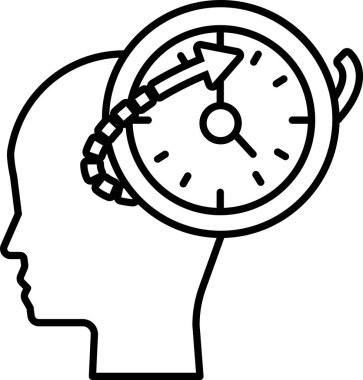 Ortasında bir saat olan, etrafında daire olan bir kafa.