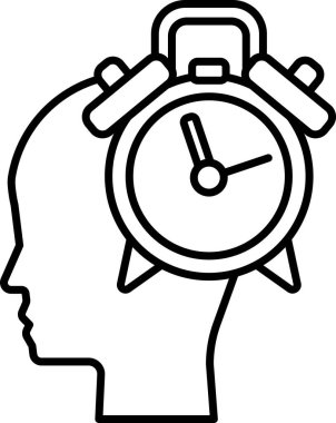 Üzerinde çalar saat olan bir kafanın karikatürü.