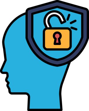 Bir kişinin kafası üzerinde mavi bir renk ve bir kilit ile gösterilir.