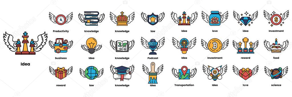 The image is a collection of various symbols and icons, including a clock, a book, a car, a heart, and a diamond