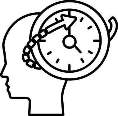 Ortasında bir saat olan, etrafında daire olan bir kafa.