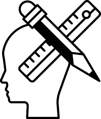 Bir kafaya kurşun kalem ve cetvel çizilir