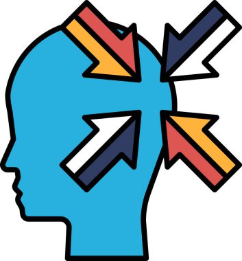 Farklı yönlere bakan dört oklu mavi bir kafa. Oklar kırmızı, sarı, mavi ve beyaz.