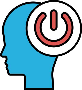 Üzerinde kırmızı düğme olan mavi bir kafa. Düğme 