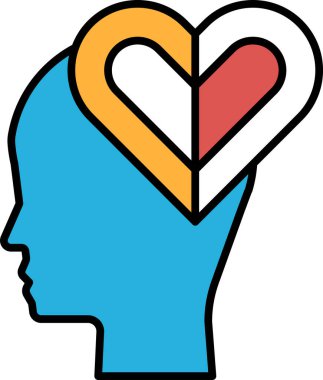 Ortasında kalp olan mavi bir kafa. Kalp iki parçaya ayrılır. Kalp kırmızı ve beyaz.