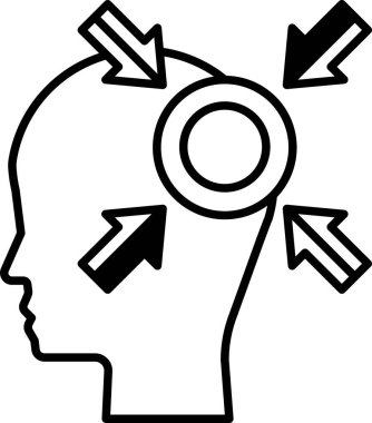 Ortasında çember olan bir kafa ve onu gösteren oklar.