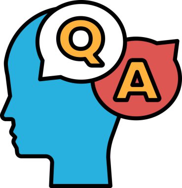 Üzerinde soru işareti ve A olan bir kafa. Başı mavi ve kırmızı.