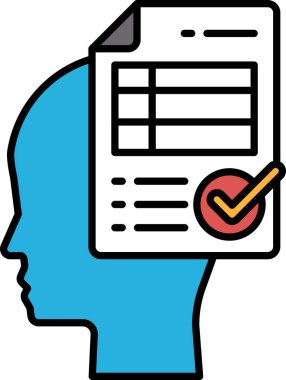 Kafasında kağıt parçası olan mavi bir kafa. Gazetenin üzerinde kontrol işareti var.