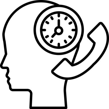 Üzerinde saat olan bir kafa ve sağ tarafında bir telefon.