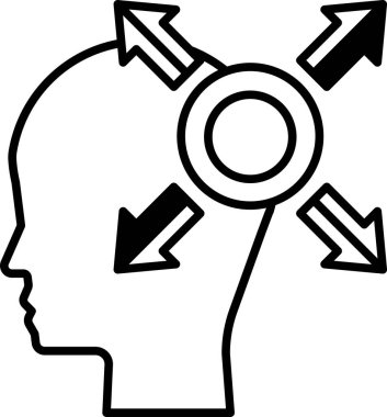 Farklı yönlere bakan okları olan bir kafa.